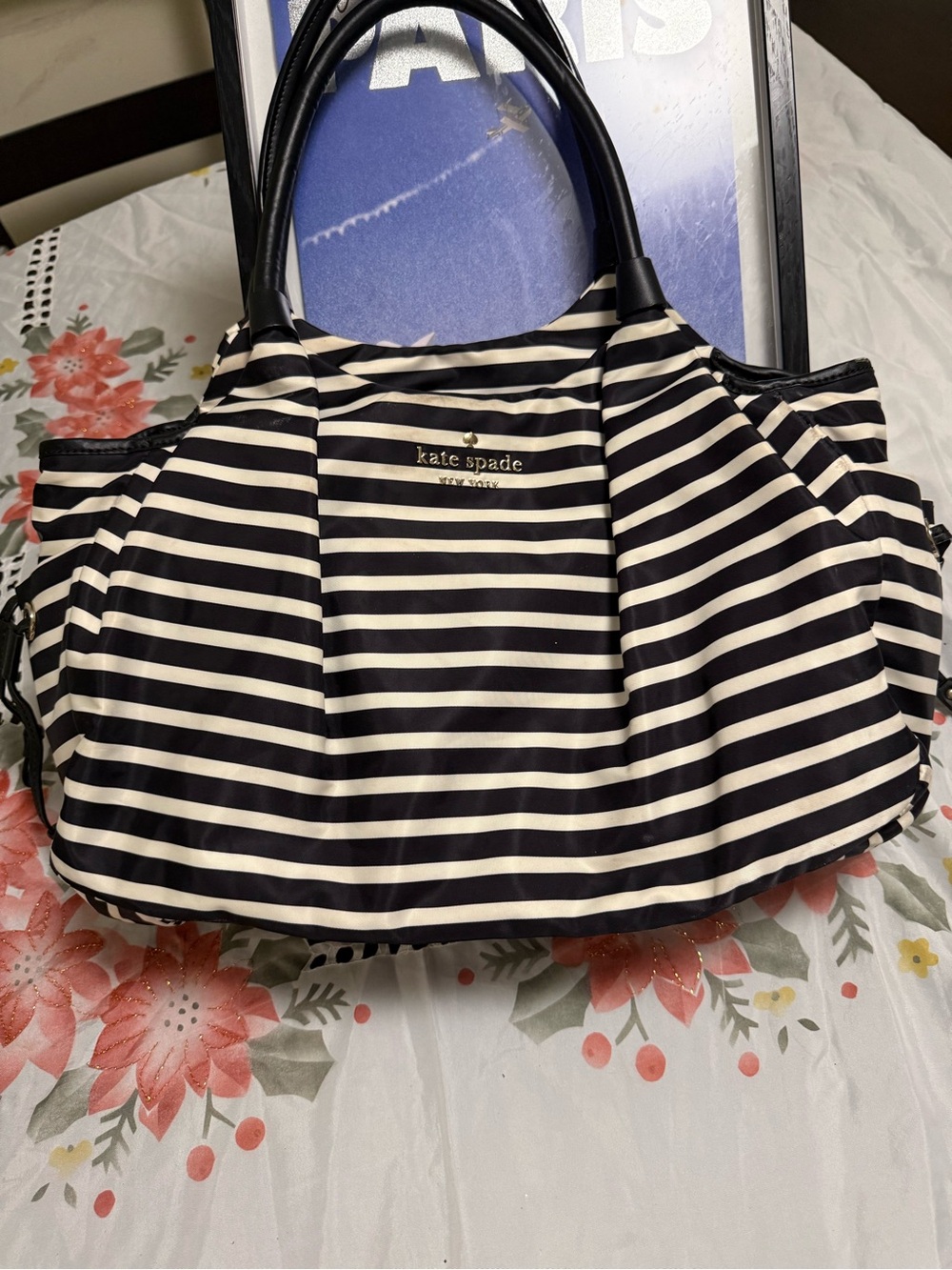 kate spade Black and Cream Striped Tote